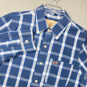 Hollister Mens Button Down Shirt Mens Medium Blue White Plaid Long Sleeve